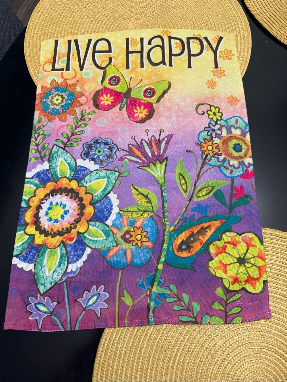 Live Happy Floral Mini Garden Flag - Multicolor